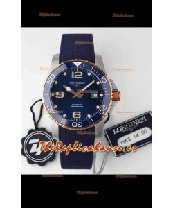 Longines HydroConquest Reloj Réplica Suizo a Espejo 1:1 Dial Azul Correa de Goma Bisel en Oro Rosado