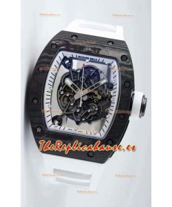 Richard Mille RM055 Caja de Carbono Forjado Reloj Réplica a espejo 1:1 Correa Blanca