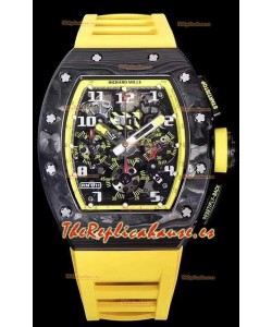 Richard Mille RM011 Felipe Massa Calidad a Espejo 1:1 Caja de Carbono Forjado de una Sola Pieza color Negro Correa Amarilla