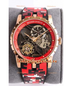 Roger Dubuis Excalibur Spider Flying Tourbillon Caja tipo Skeleton Caja de Oro Rosado Reloj Suizo a Espejo 1:1