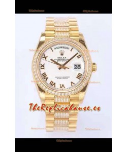 Rolex Day Date Presidential Reloj Oro Amarillo 18K 36MM - Dial Blanco en Romanos Calidad a Espejo 1:1