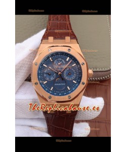 Audemars Piguet Royal Oak Calendario Perpetuo Reloj Réplica Suizo Caja de Oro Rosado - Dial Azul