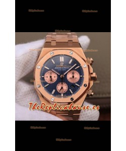 Audemars Piguet Royal Oak Reloj Réplica Suizo a espejo 1:1 Cronógrafo en Acero 904L chapado en Oro Rosado, Dial Azul
