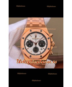 Audemars Piguet Royal Oak Reloj Réplica Suizo a espejo 1:1 Cronógrafo en Acero 904L chapado en Oro Rosado, Dial Blanco