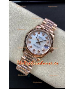 Rolex Datejust 278275 31MM Reloj Réplica Suizo en Acero 904L Oro Rosado Dial Blanco Perla - Réplica a Espejo 1:1