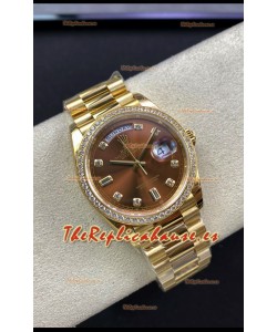 Rolex Day Date 36MM Oro Amarillo M128348RBR-0005 Dial Marrón Reloj Réplica a Espejo 1:1