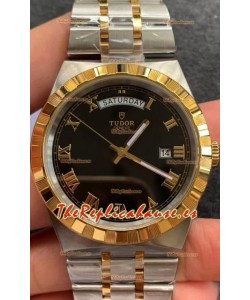 Tudor Reloj Edición Royal - Réplica Espejo 1:1 en Caja en Dos Tonos - Dial Romano Negro