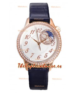 Vacheron Constantin Egerie Muse Moonphase Caja Oro Rosado en Dial Blanco Réplica Suiza