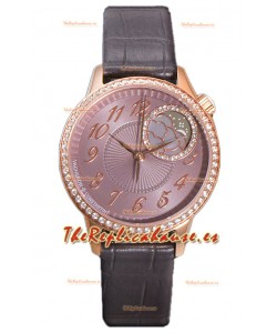 Vacheron Constantin Egerie Muse Moonphase Caja Oro Rosado en Dial Marrón Reloj Réplica Suiza 