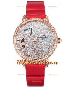 Vacheron Constantin Traditionelle Moon Phase Dial Pavimentado en Diamantes chapado en Oro Rosado Réplica Suiza