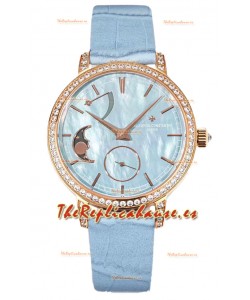 Vacheron Constantin Traditionelle Moon Phase Dial Azul Madre Perla en Oro Rosado Réplica Suiza