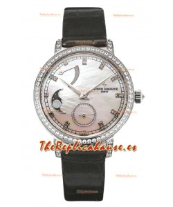 Vacheron Constantin Traditionelle Moon Phase Dial Madre Perla en Caja Acero Réplica Suiza