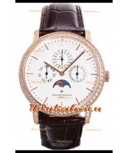 Vacheron Constantin Patrimony Perpetual Calendar Ultra-Thin Oro Rosado Dial Blanco Réplica Suiza