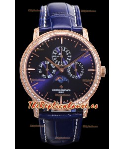 Vacheron Constantin Patrimony Perpetual Calendar Ultra-Thin Oro Rosado Dial Azul Réplica Suiza