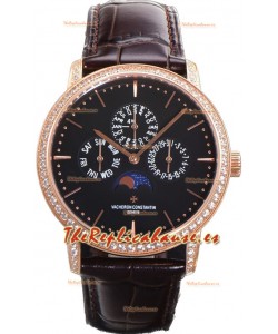 Vacheron Constantin Patrimony Perpetual Calendar Ultra-Thin Oro Rosado Dial Negro Réplica Suiza
