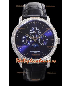 Vacheron Constantin Patrimony Perpetual Calendar Ultra-Thin White Gold Dial Azul Réplica Suiza