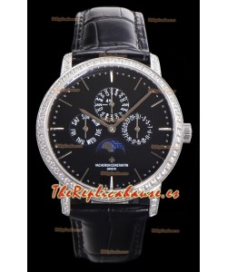 Vacheron Constantin Patrimony Perpetual Calendar Ultra-Thin Oro Blanco Dial Negro Réplica Suiza