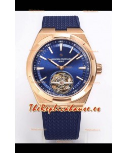 Vacheron Constantin Overseas Tourbillon Oro Rosado en Dial Azul Correa de Goma Réplica a Espejo 1:1