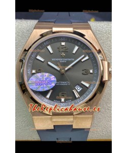 Vacheron Constantin Overseas Reloj Réplica a Espejo Acero 904L Oro Rosado en Dial Gris - Correa Goma