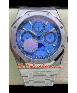 Audemars Piguet Royal Oak Calendario Perpetuo Reloj Réplica Suizo Caja de Acero con Dial de Acero color Azul