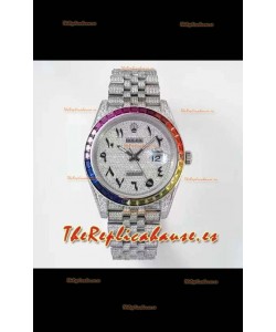 Rolex Datejust Full ICED Out Numerales Arábigos Reloj Caja en 41MM - Movimiento 3135 Acero Inoxidable
