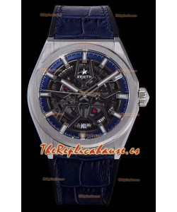 Zenith Defy Classic Skeleton 41 mm Titanio Reloj Réplica Suizo Hombres - Correa de Piel Azul