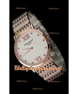 Patek Philippe Reloj Japonés de Cuarzo en Oro Rosa - 38MM Esfera Blanca
