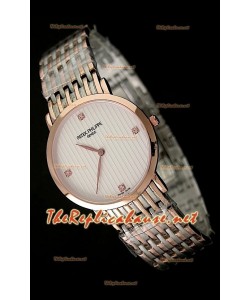 Patek Philippe Reloj Japonés de Cuarzo en Oro Rosa - 38MM Esfera Blanca