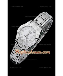 Rolex Datejust Reproducción Reloj Suizo para Señoras con Esfera Blanca y Marcadores de Hora en Diamantes