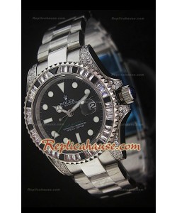 Rolex GMT Masters II Reproducción Reloj Suizo en Acero con Diamantes