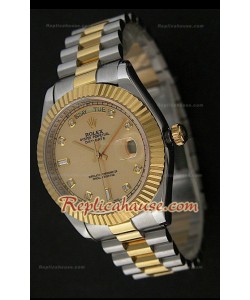 Rolex Replica Daydate Reloj Japonés Dos Tonos con Esfera de Oro 