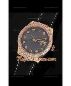 Rolex Datejust Reproducción Reloj Suizo para Hombres con Esfera Perla y Correa de Piel
