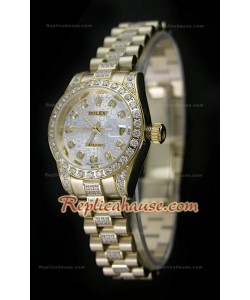 Rolex Daydate Reloj Japonés para Señoras en Oro 
