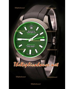 Rolex Milgauss Pro Hunter Reloj Suizo con Correa de Caucho y Zafiro Verde 