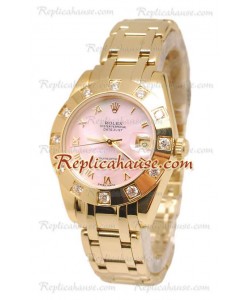 Pearlmaster Datejust Rolex Reloj Japonés en Oro Amarillo con Dial Rosa Perlado - 34MM
