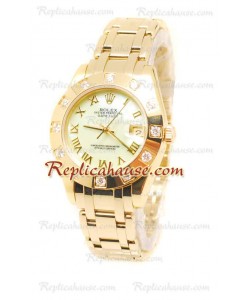 Pearlmaster Datejust Rolex Reloj Japonés en Oro Amarillo con Dial Verde Perlado- 34MM