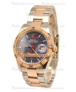 Datejust Turn O Graph Rolex Reloj Japonés in Rose Dial dorado Azul Marino 