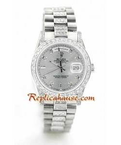 Rolex Réplica Day Date Silver - Diamond
