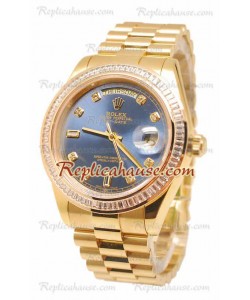 Rolex Day Date II Dial Azul Gold Reloj Suizo Bisel de diamantes 43MM