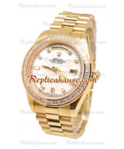 Rolex Day Date II Dial Blanco Gold Reloj Suizo Bisel de diamantes in 43MM
