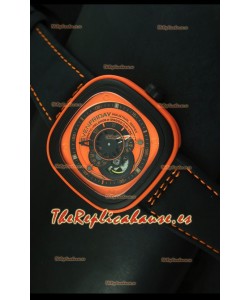 SevenFriday P-32 Movimiento Original Miyota 82S7, Naranja y Negro- Calidad Espejo 1:1