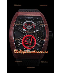 Franck Muller Vanguard Skeleton Tourbillon Reloj Réplica Suizo Rojo Carbono
