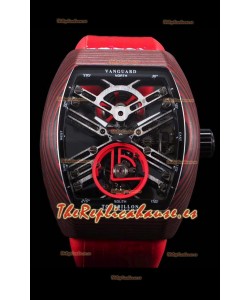 Franck Muller Vanguard Skeleton Tourbillon Reloj Réplica Suizo Rojo Carbono