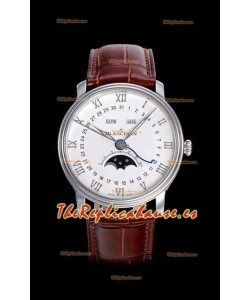 Blancpain "Villeret Quantième Complet" Reloj de Acero Suizo 904L con Dial en color Blanco