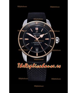 Breitling SuperOcean Heritage II 44MM Reloj Réplica a Espejo 1:1 Dial Negro 904L de dos Tonos, Correa de Goma