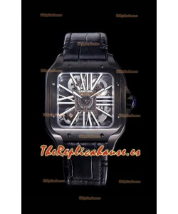 Cartier Santos DUMONT Skeleton Reloj con Caja revestida en DLC color Negro Movimiento Suizo