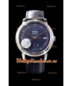 Omega De Ville Prestige Power Reserve Reloj Réplica Suizo a Espejo 1:1 Acero 904L Dial Azul