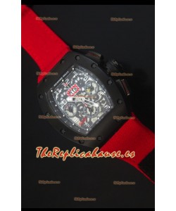 Richard Mille RM011 Filipe Massa Reloj Replica Suizo Revestimiento PVD en correa Roja de Nylon