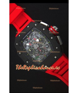 Richard Mille RM011-03 Reloj con Caja de Carbón Forjado color Negro de una sola Pieza en Correa color Rojo