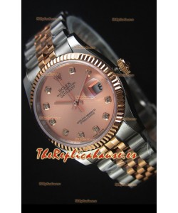 Rolex Datejust Reloj Replica en Oro Rosado, Dial con Diamantes, 36MM con Movimiento Suizo 3135